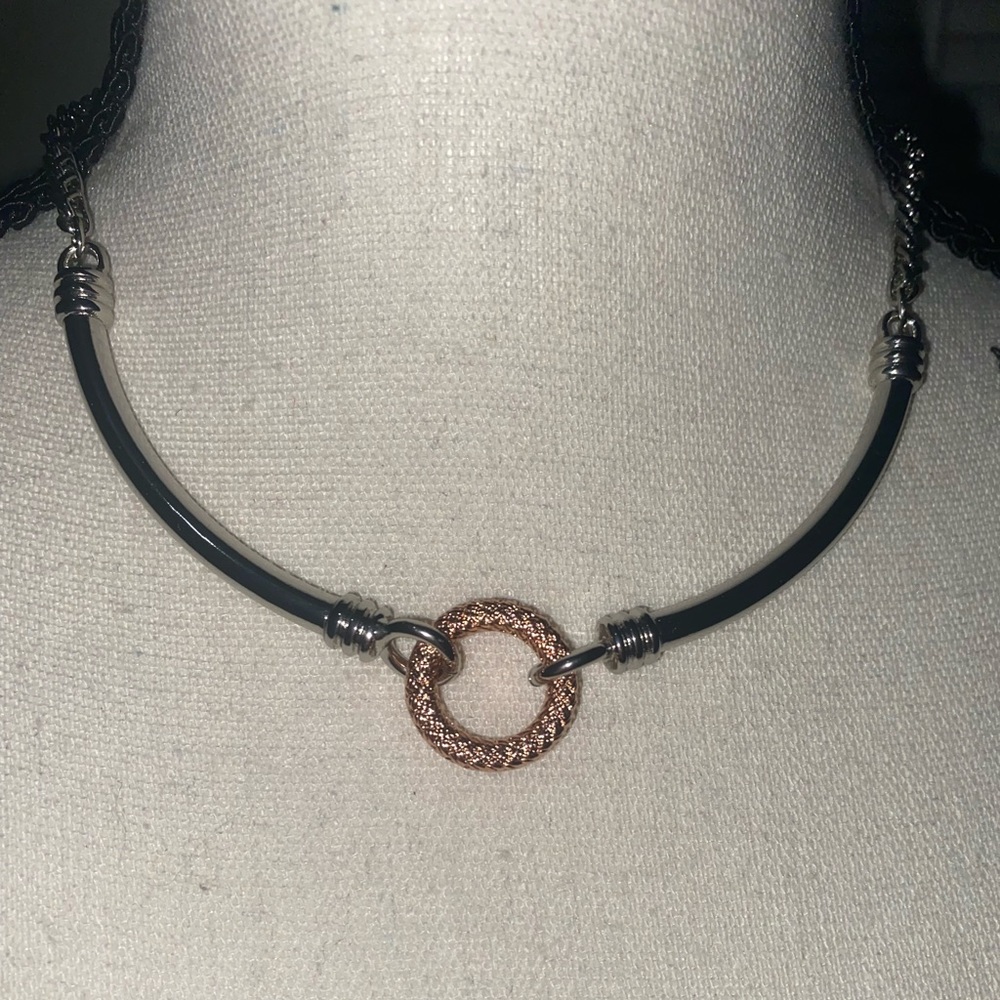 Lia Sophia Silver Necklace with Rose Gold Hardware